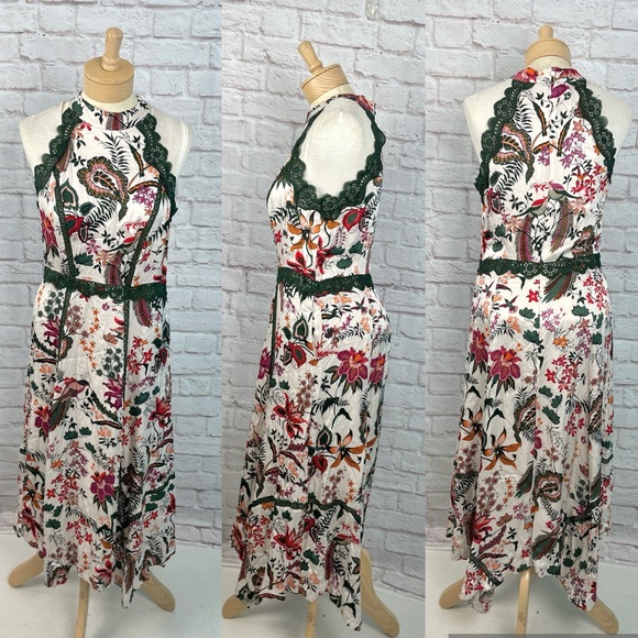 By Anthropologie Lace Floral Trim A-Line Dress Size 12 - Picture 2 of 11